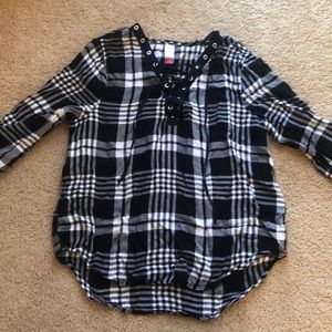 plaid cross up half sleeve